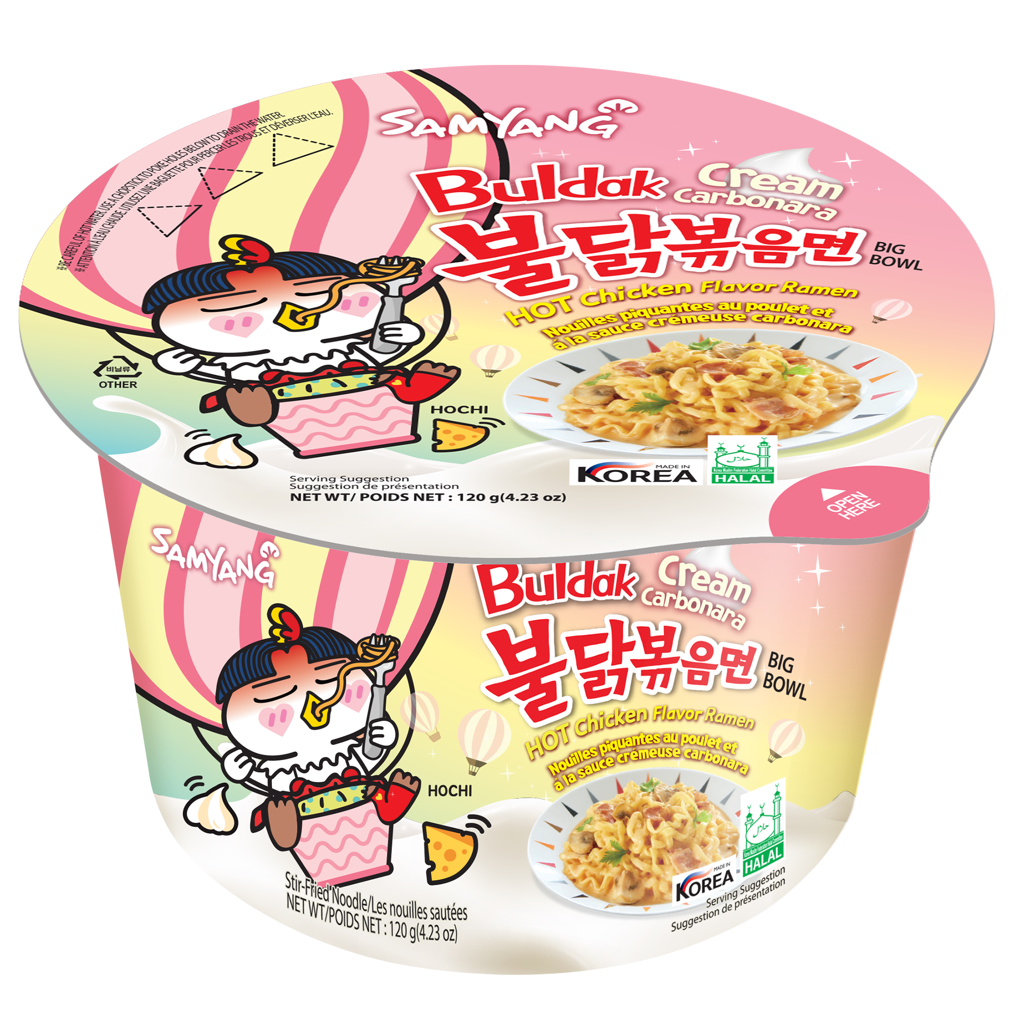 Buldak Cream Carbonara Bowl Pink and Yellow