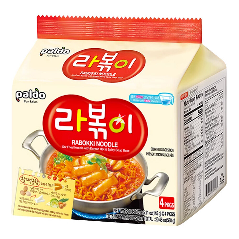 Paldo Rabokki Hot & Spicy Stir Fried Noodles 145g 4-Pack
