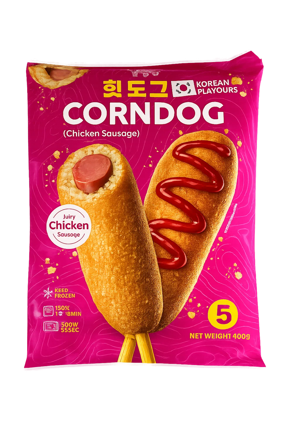 Hanss Frozen Cooked Korean-Style Corn Dog with Chicken Sausage