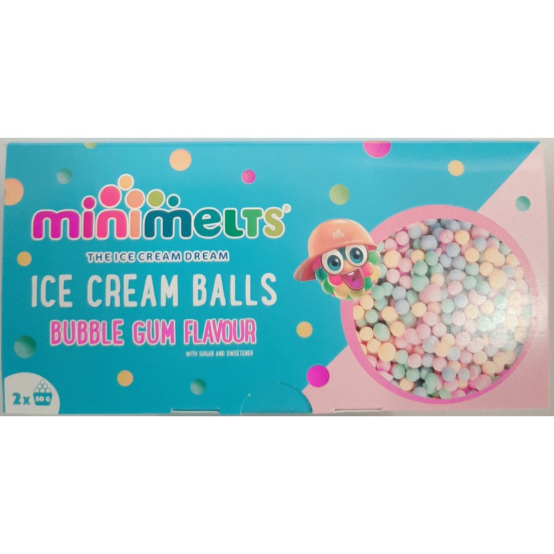 Minimelts Ice Cream Balls 2×50g Ice Cream Balls Bubble Gum Flavour